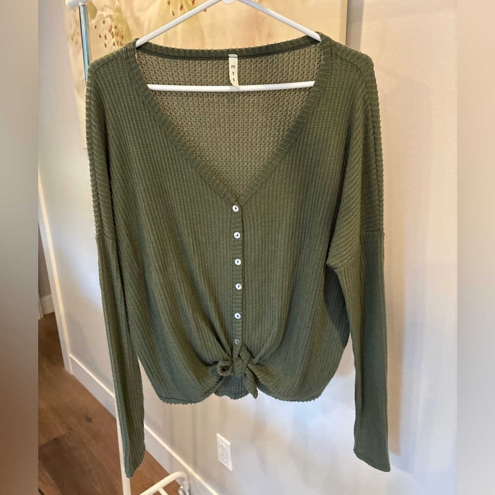 Front Tie Long Sleeve Top